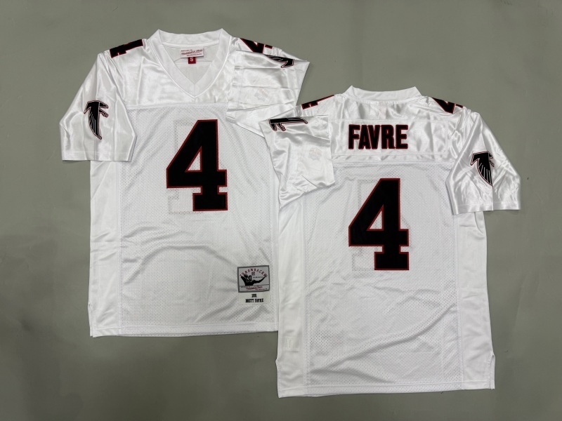 Men 2025 Atlanta Falcons #4 Favre white Throwback Limited NFL Jersey style 001